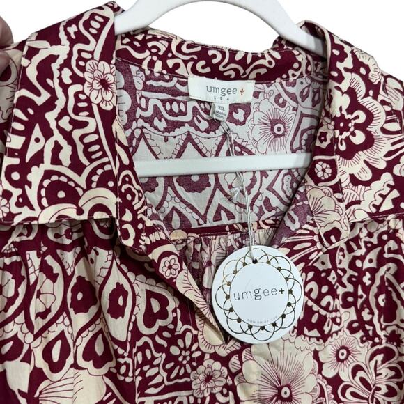 Umgee Sangria Paisley Print V-Neck Collared Tiered Midi Dress - NWT - Size 2XL - Picture 2 of 5